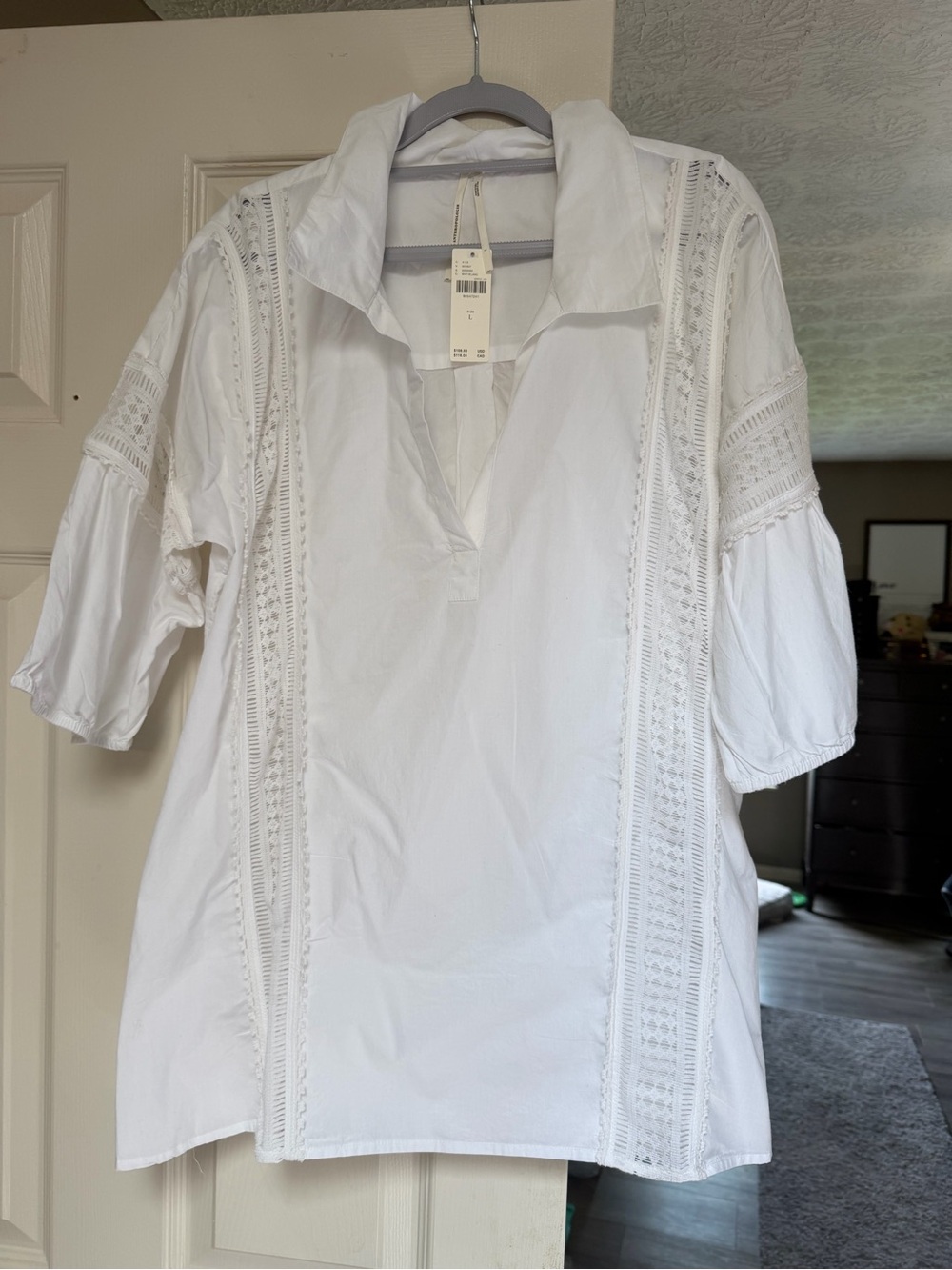 Anthropologie White Lace-Panel Popover Tunic